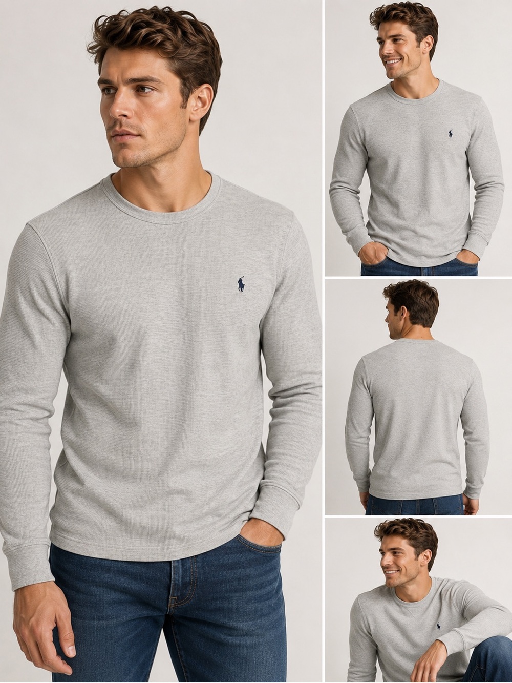 Polo Ralph Lauren Gray Waffle Knit Long Sleeve Thermal Shirt Classic Fit Medium